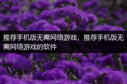 推荐手机版无需网络游戏，推荐手机版无需网络游戏的软件