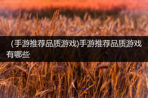 （手游推荐品质游戏)手游推荐品质游戏有哪些