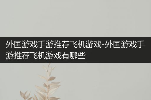 外国游戏手游推荐飞机游戏-外国游戏手游推荐飞机游戏有哪些