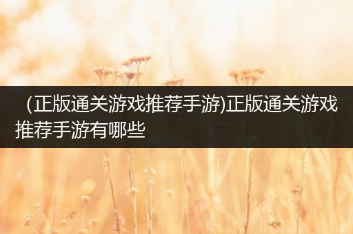（正版通关游戏推荐手游)正版通关游戏推荐手游有哪些