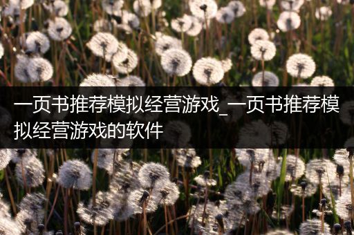 一页书推荐模拟经营游戏_一页书推荐模拟经营游戏的软件